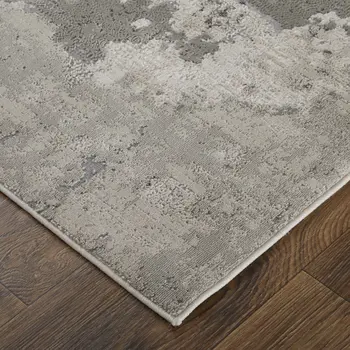 8' X 11' Ivory And Gray Abstract Stain Resistant Area Rug