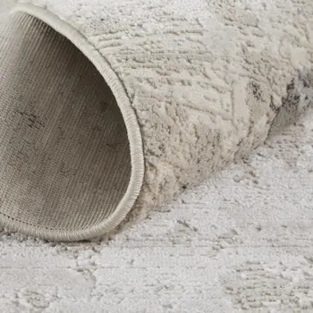 8' Ivory And Gray Abstract Stain Resistant Runner Rug
