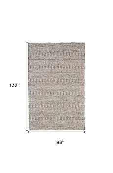 8' X 11' Gray and Ivory Wool Tribal Hand Woven Area Rug