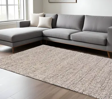 10' X 13' Gray and Ivory Wool Hand Woven Area Rug