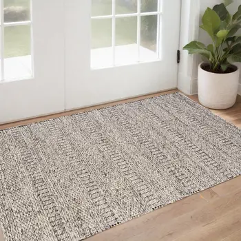 2' X 3' Gray and Ivory Wool Hand Woven Area Rug