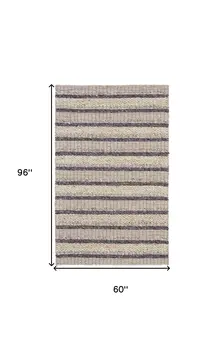 5' X 8' Gray and Ivory Wool Hand Woven Area Rug