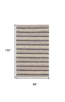 8' X 11' Gray and Ivory Wool Striped Hand Woven Area Rug