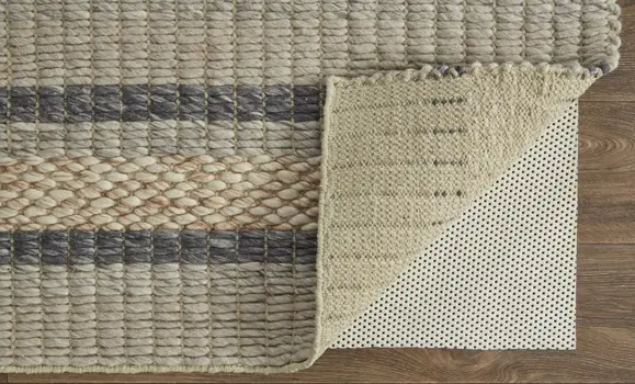 8' X 11' Gray and Ivory Wool Striped Hand Woven Area Rug