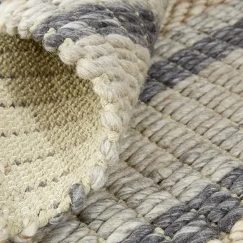8' X 11' Gray and Ivory Wool Striped Hand Woven Area Rug