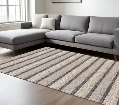 10' X 13' Gray and Ivory Wool Hand Woven Area Rug