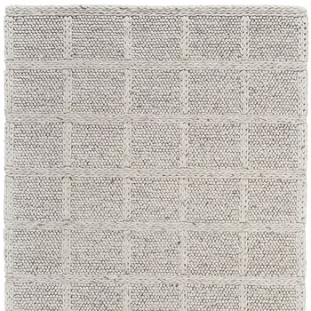5' X 8' Gray and Ivory Wool Plaid Hand Woven Area Rug