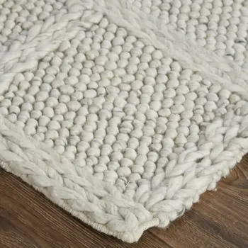 2' X 3' Gray and Ivory Wool Plaid Hand Woven Area Rug