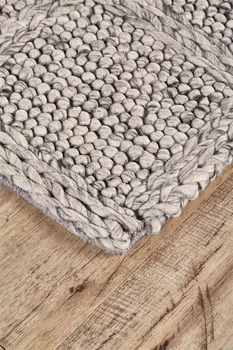 5' X 8' Gray and Ivory Wool Plaid Hand Woven Area Rug