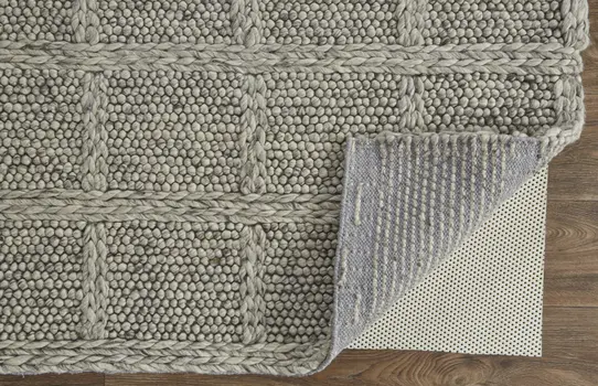 5' X 8' Gray and Ivory Wool Plaid Hand Woven Area Rug