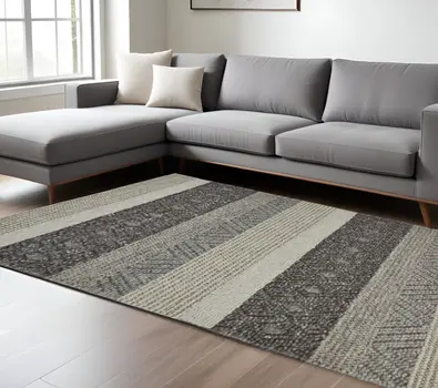 10' X 13' Gray Wool Floral Hand Woven Area Rug