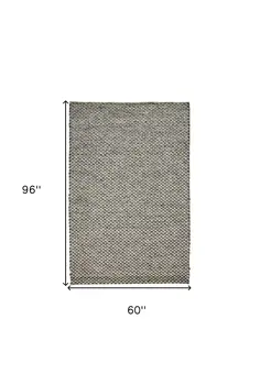 5' X 8' Gray and Ivory Wool Floral Hand Woven Area Rug