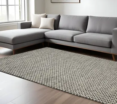 10' X 13' Gray and Ivory Wool Floral Hand Woven Area Rug