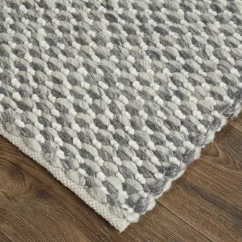 10' X 13' Gray and Ivory Wool Floral Hand Woven Area Rug