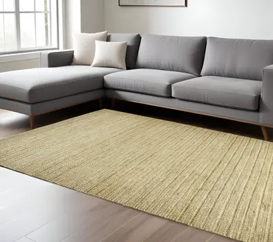 8' X 11' Tan Ivory And Taupe Hand Woven Area Rug