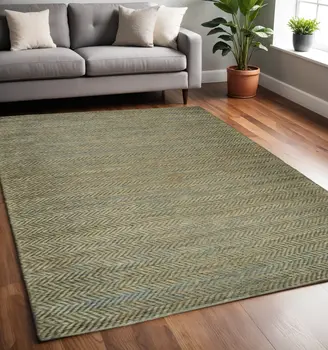 8' X 11' Green Gray And Tan Hand Woven Area Rug