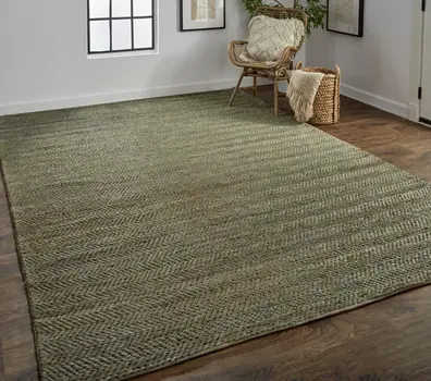 8' X 11' Green Gray And Tan Hand Woven Area Rug