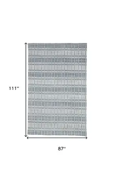 7' X 9' Blue Gray And Ivory Striped Hand Woven Area Rug