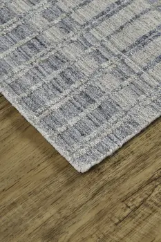 7' X 9' Blue Gray And Ivory Striped Hand Woven Area Rug
