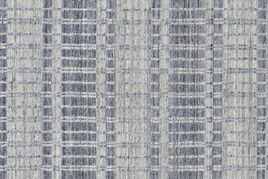 7' X 9' Blue Gray And Ivory Striped Hand Woven Area Rug