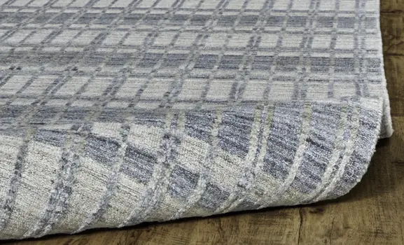 7' X 9' Blue Gray And Ivory Striped Hand Woven Area Rug