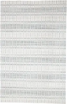 7' X 9' Ivory And Blue Striped Hand Woven Area Rug