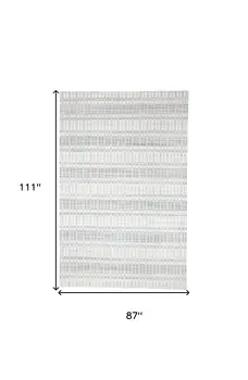 7' X 9' Ivory And Blue Striped Hand Woven Area Rug