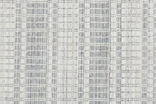 7' X 9' Ivory And Blue Striped Hand Woven Area Rug