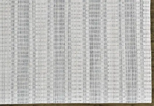 7' X 9' Ivory And Blue Striped Hand Woven Area Rug