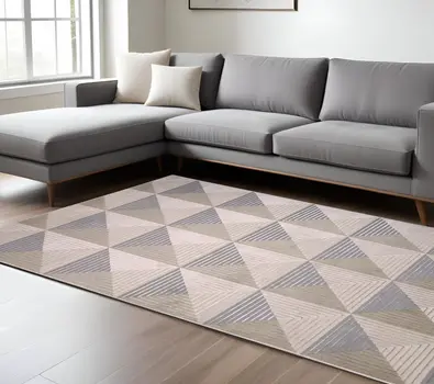 8' X 11' Beige Gray And Ivory Geometric Stain Resistant Area Rug