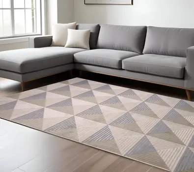 10' X 13' Beige Gray And Ivory Geometric Stain Resistant Area Rug