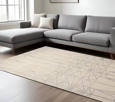 8' X 11' Gray and White Geometric Non Skid Area Rug