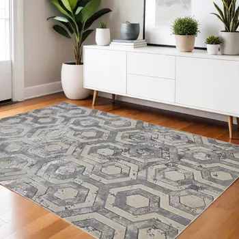 4' X 6' Gray Abstract Non Skid Area Rug