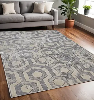 5' X 8' Gray Abstract Non Skid Area Rug