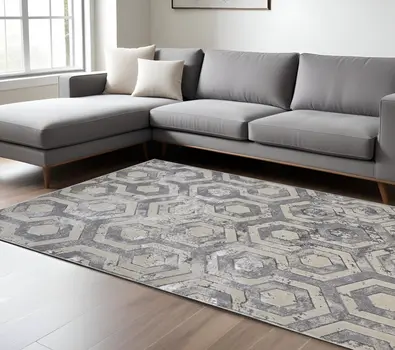 8' X 11' Gray Abstract Non Skid Area Rug