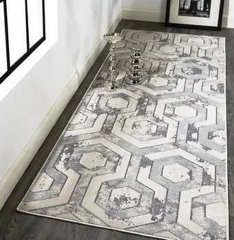 8' Gray Taupe And Silver Abstract Runner Rug