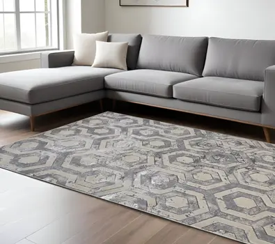12' X 15' Gray Taupe And Silver Abstract Area Rug