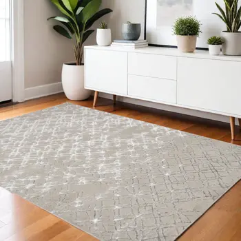 4' X 6' Silver and Gray Abstract Non Skid Area Rug