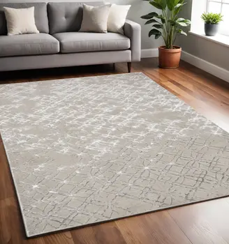 5' X 8' Silver Gray And White Abstract Stain Resistant Area Rug