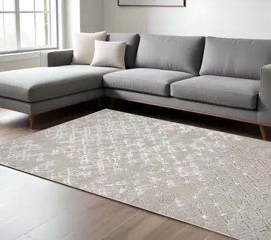 7' X 10' Silver and Gray Abstract Non Skid Area Rug