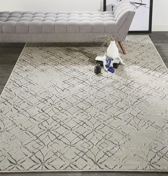 9' X 12' Silver Gray And White Abstract Area Rug