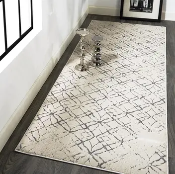 8' Silver Gray And White Abstract Stain Resistant Runner Rug