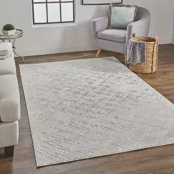 12' X 15' Silver Gray And White Abstract Area Rug