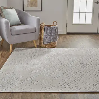 12' X 15' Silver Gray And White Abstract Area Rug