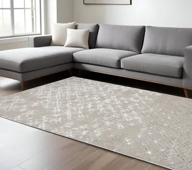 12' X 18' Silver Gray And White Abstract Area Rug