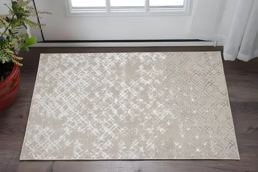 2' X 3' Silver Gray And White Abstract Stain Resistant Area Rug