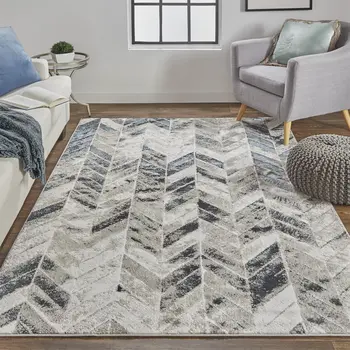 7' X 10' Black Gray And Silver Geometric Stain Resistant Area Rug