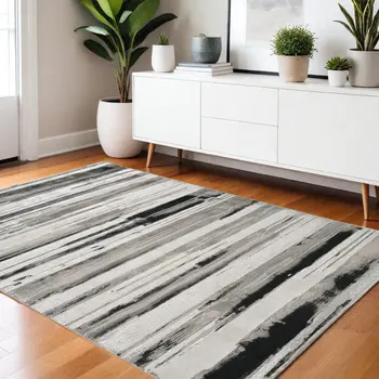 4' X 6' Black and Silver Abstract Non Skid Area Rug