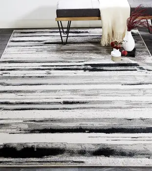 4' X 6' Black and Silver Abstract Non Skid Area Rug