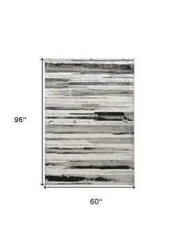 5' X 8' Black and Silver Abstract Non Skid Area Rug